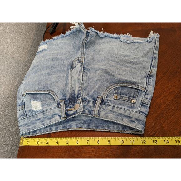 Shein Distressed Jean Shorts XS Women Light Wash Raw Hem High Rise Ripped Denim - Picture 5 of 9